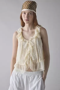 Kimchi Blue Cassie Cascading Ruffle Lace Trim Sleeveless Blouse