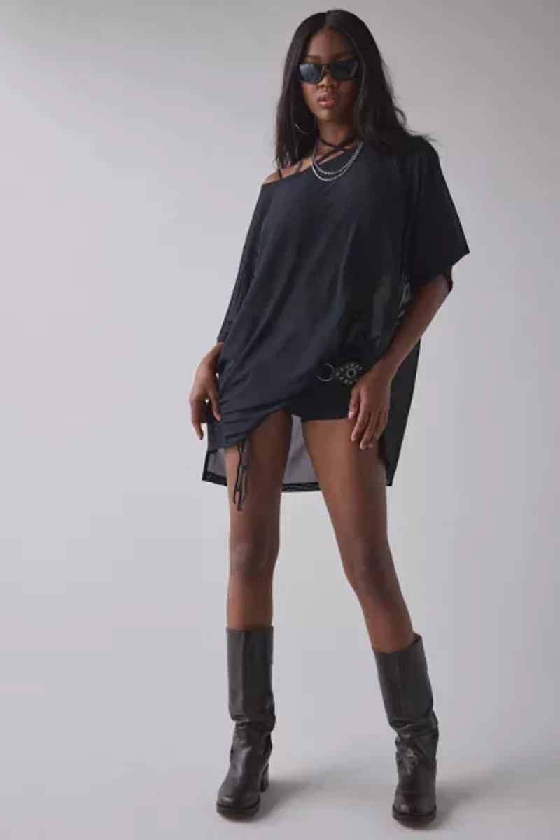 1st Position By Tinashe UO Exclusive Billboard Sheer Mesh Oversized Jersey Top