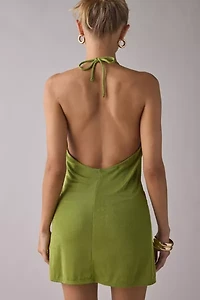 UO Echo Slinky High-Neck Halter Mini Dress