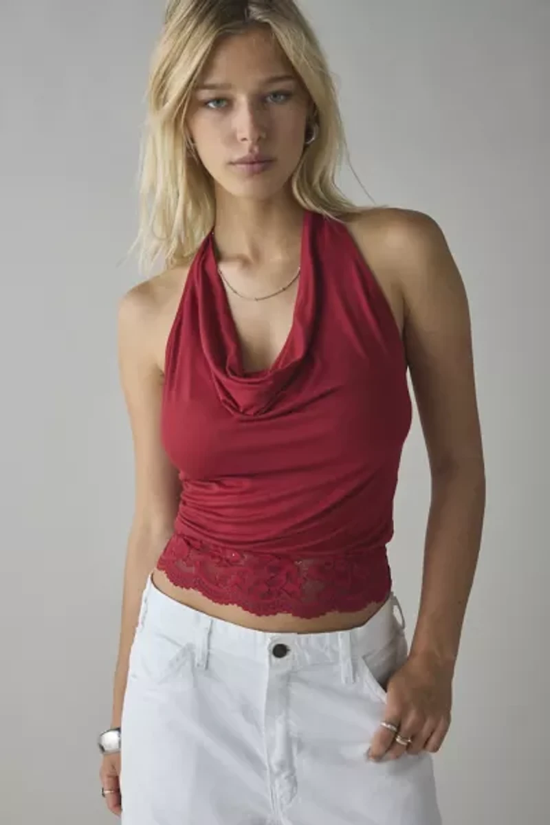 Kimchi Blue Carla Layered Lace Twofer Cowl Neck Halter Top