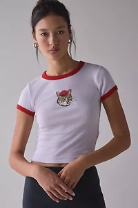 BDG Too Perfect Beret Cat Graphic Ringer Baby Tee