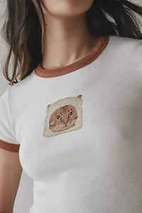 BDG Too Perfect Toast Cat Graphic Ringer Baby Tee