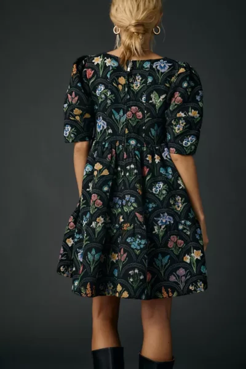 En Saison Daphne Floral Tapestry Jacquard Trapeze Mini Dress