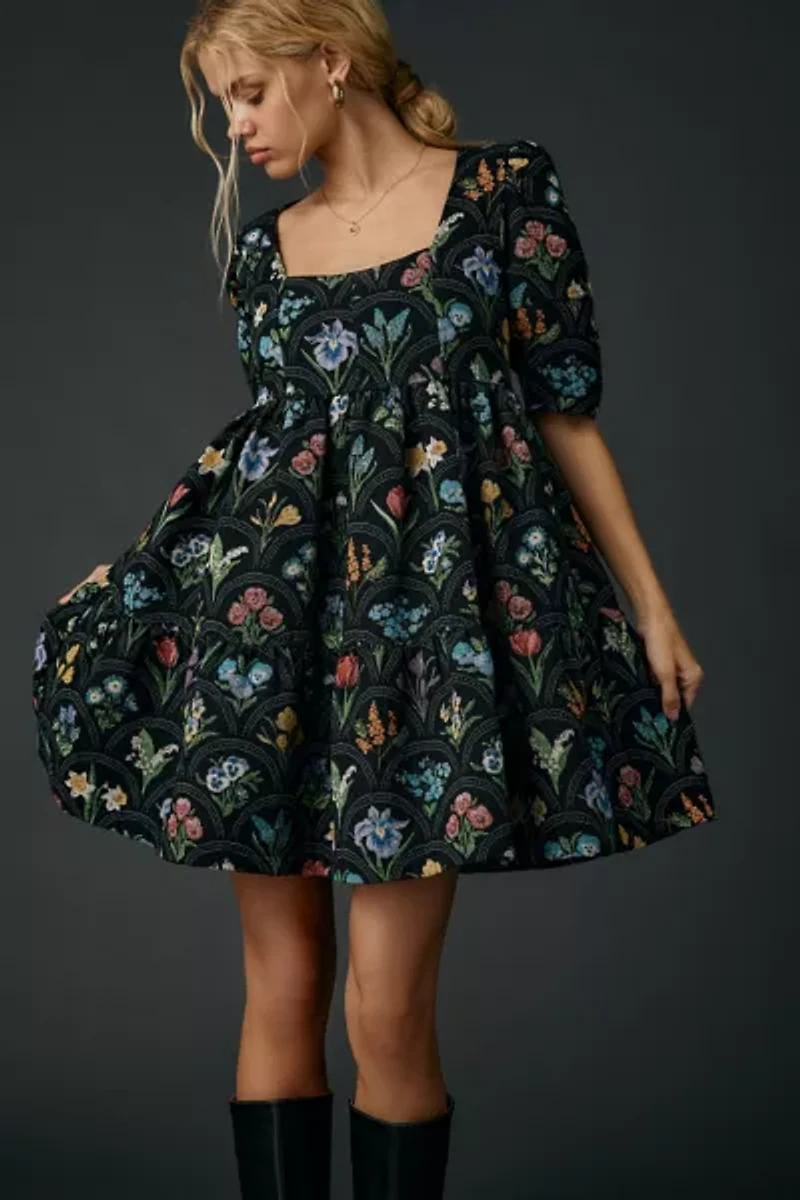 En Saison Daphne Floral Tapestry Jacquard Trapeze Mini Dress