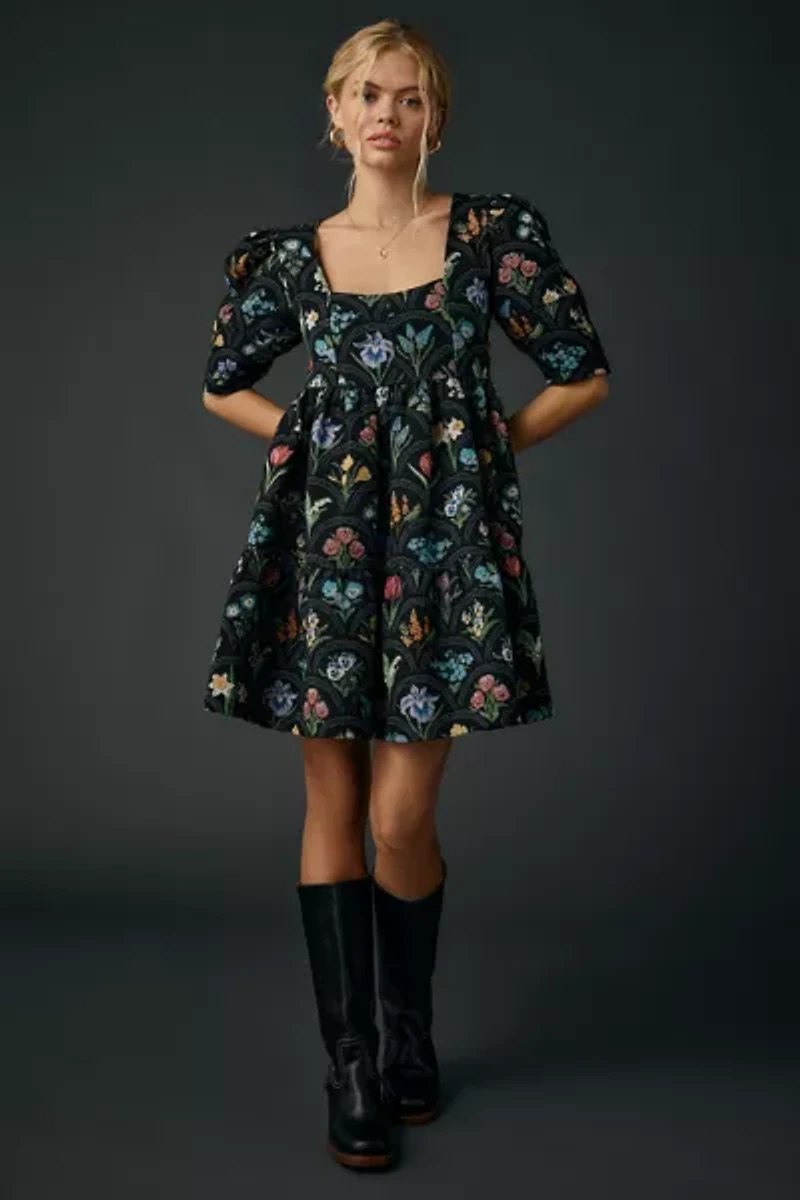 En Saison Daphne Floral Tapestry Jacquard Trapeze Mini Dress