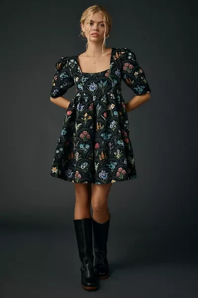 En Saison Daphne Floral Tapestry Jacquard Trapeze Mini Dress