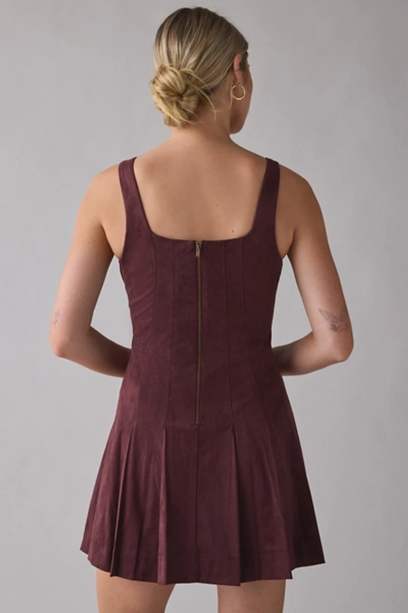 En Saison Delphine Faux Suede Pleated Fit-And-Flare Mini Dress