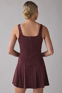 En Saison Delphine Faux Suede Pleated Fit-And-Flare Mini Dress