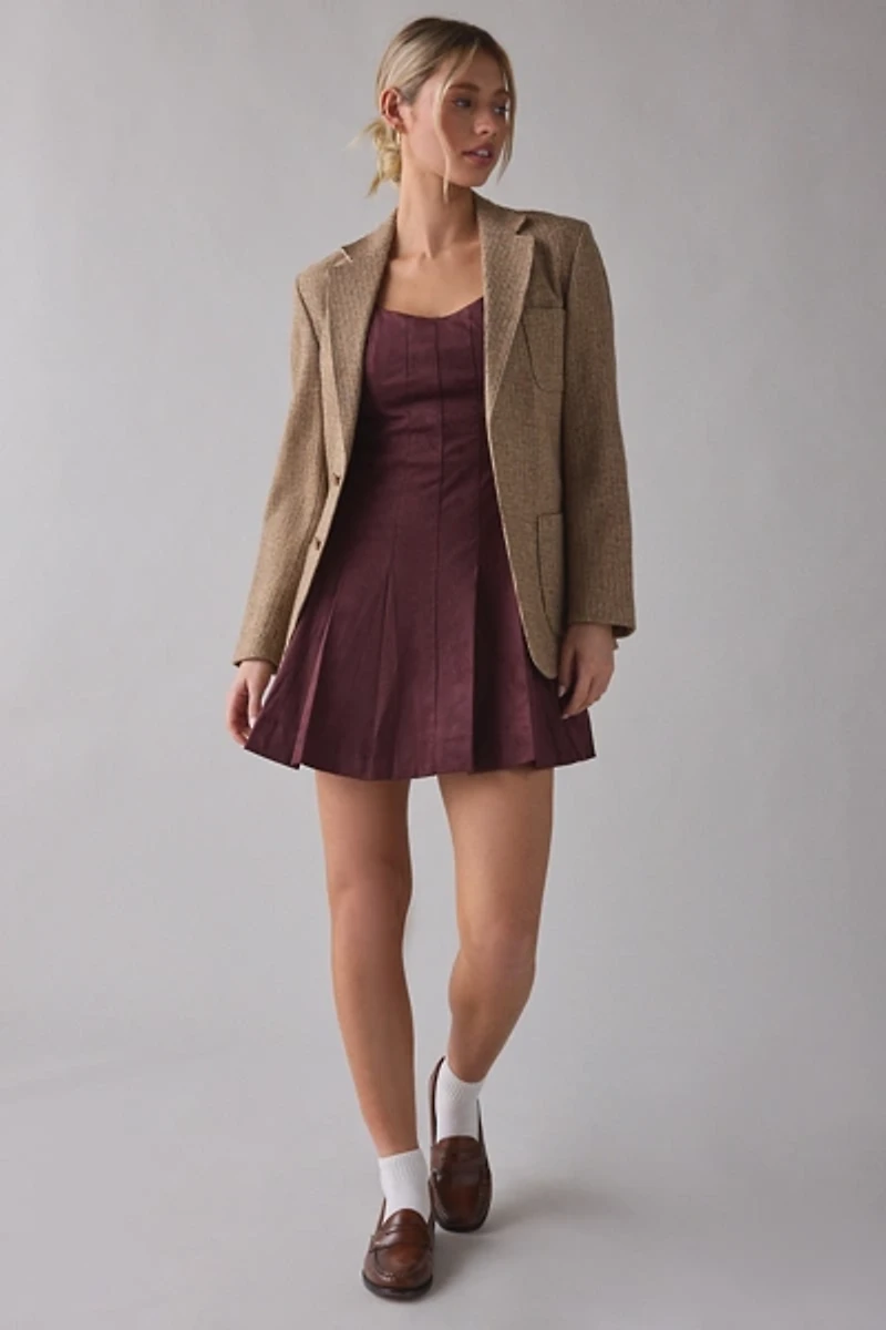 En Saison Delphine Faux Suede Pleated Fit-And-Flare Mini Dress