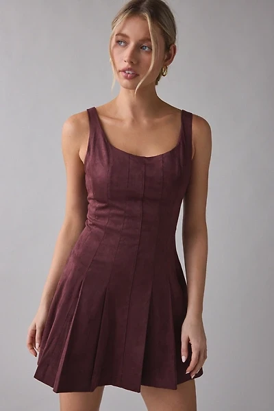 En Saison Delphine Faux Suede Pleated Fit-And-Flare Mini Dress