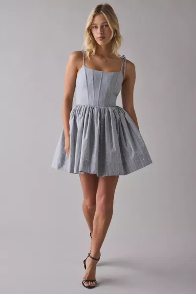 En Saison Christelle Rhinestone Embellished Corset Fit-And-Flare Mini Dress