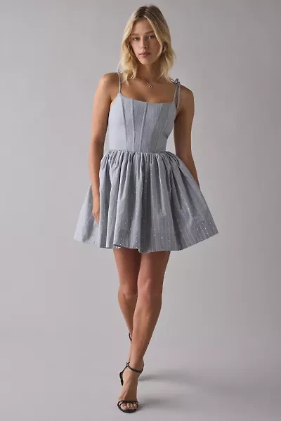 En Saison Christelle Rhinestone Embellished Corset Fit-And-Flare Mini Dress