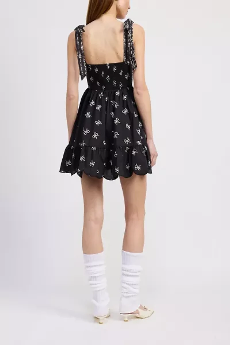 En Saison Ophelia Plunging Tie-Front Bow Strap Mini Dress