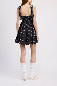 En Saison Ophelia Plunging Tie-Front Bow Strap Mini Dress