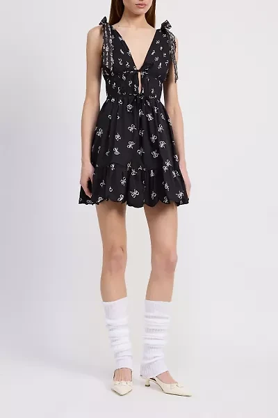 En Saison Ophelia Plunging Tie-Front Bow Strap Mini Dress