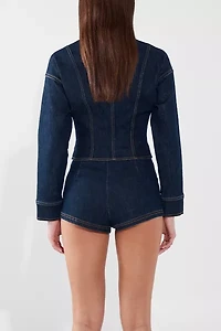 BY.DYLN Maxine Long Sleeve Zip-Front Denim Corset Top