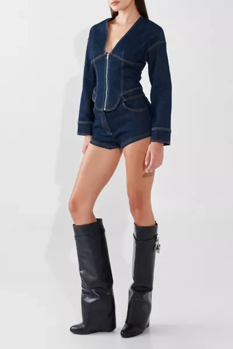 BY.DYLN Maxine Long Sleeve Zip-Front Denim Corset Top