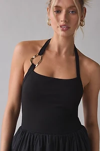 En Saison Leah Mixed Media O-Ring Halter Midi Dress