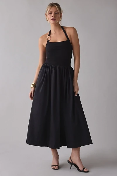 En Saison Leah Mixed Media O-Ring Halter Midi Dress