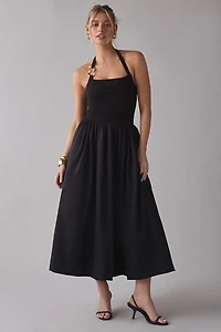 En Saison Leah Mixed Media O-Ring Halter Midi Dress