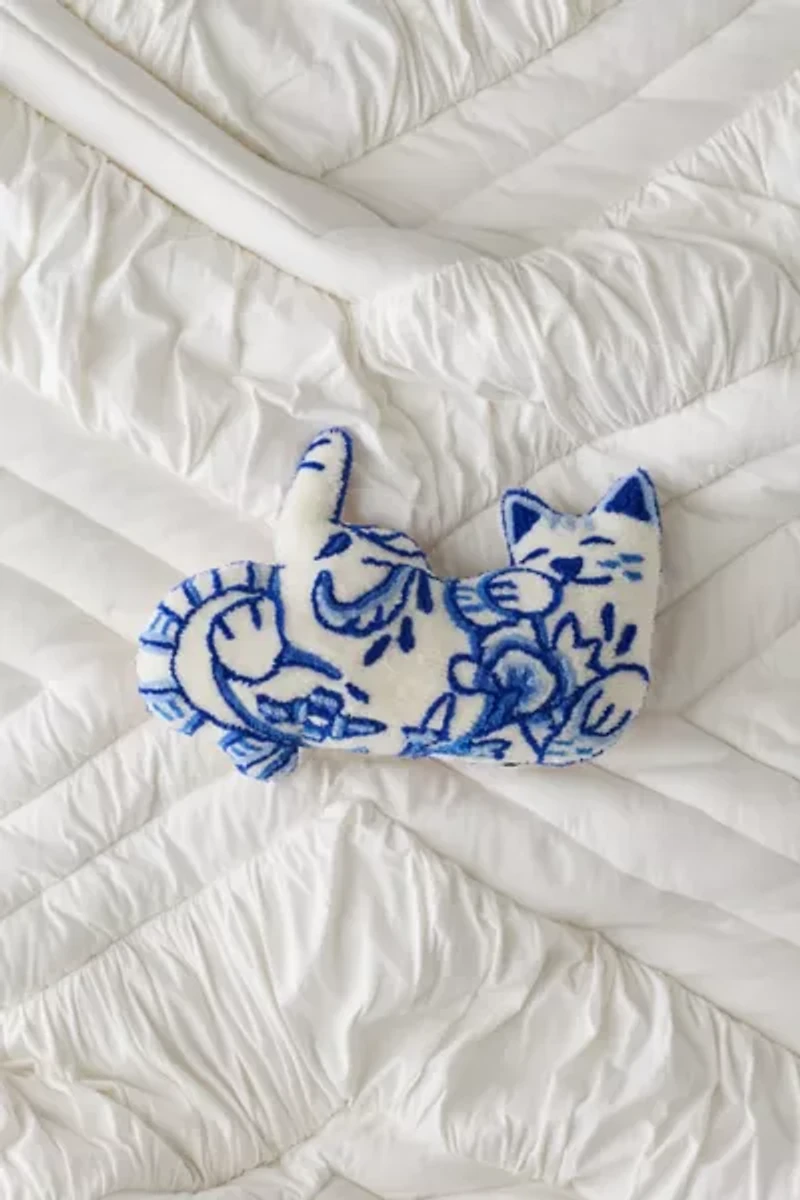 Delft Cat Shaped Tufted Throw Pillow