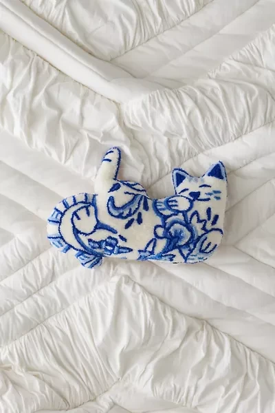Delft Cat Shaped Tufted Throw Pillow