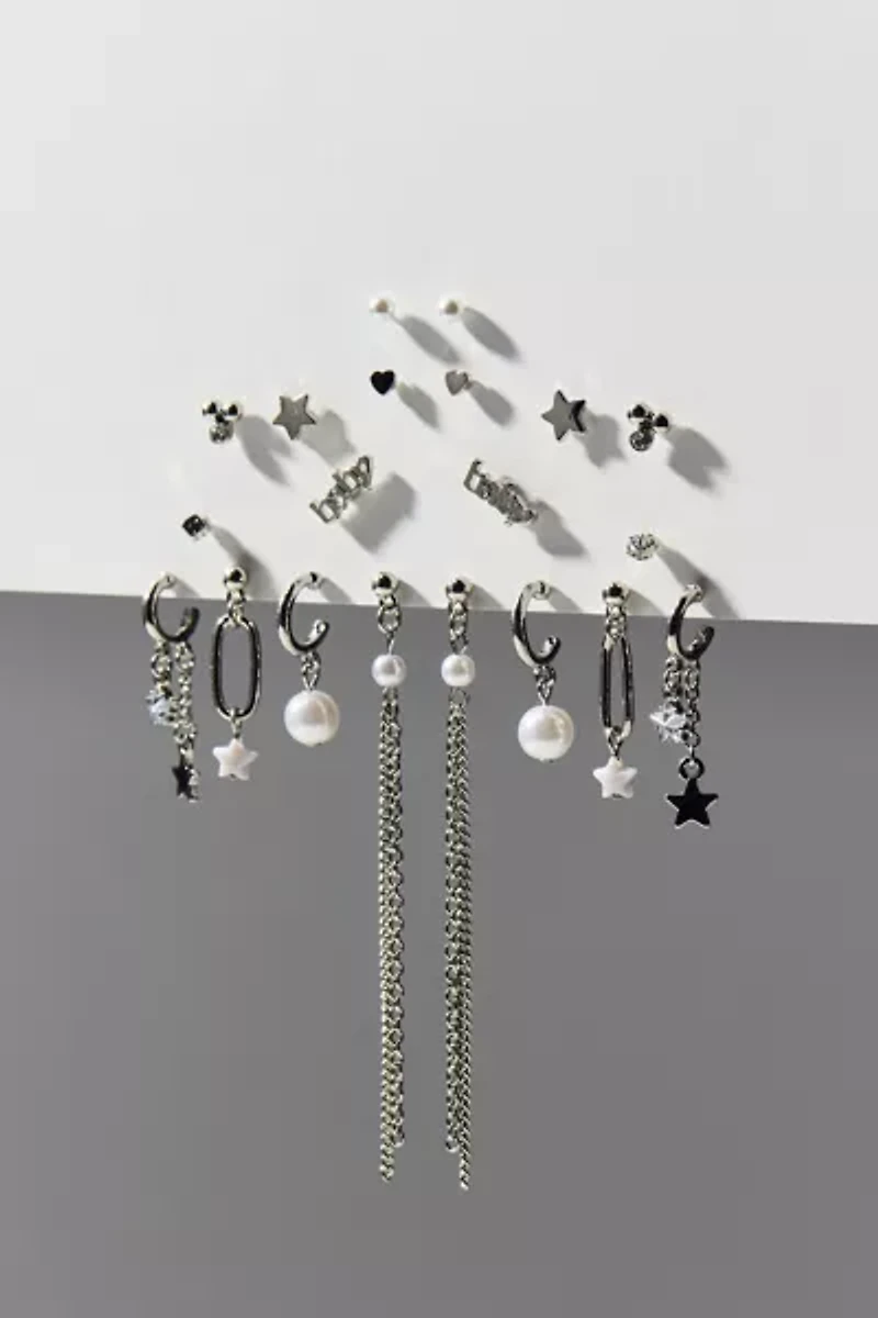 Star & Pearl Post And Hoop Earring Set