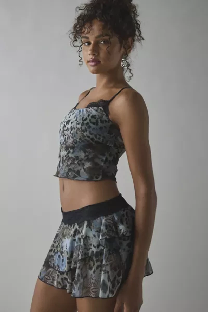 UO Ashley Lace Trim Mesh Micro Mini Skirt