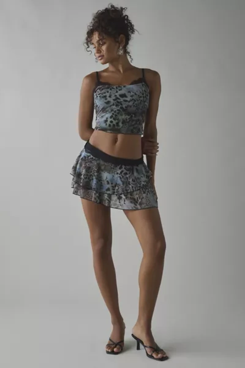 UO Ashley Lace Trim Mesh Micro Mini Skirt