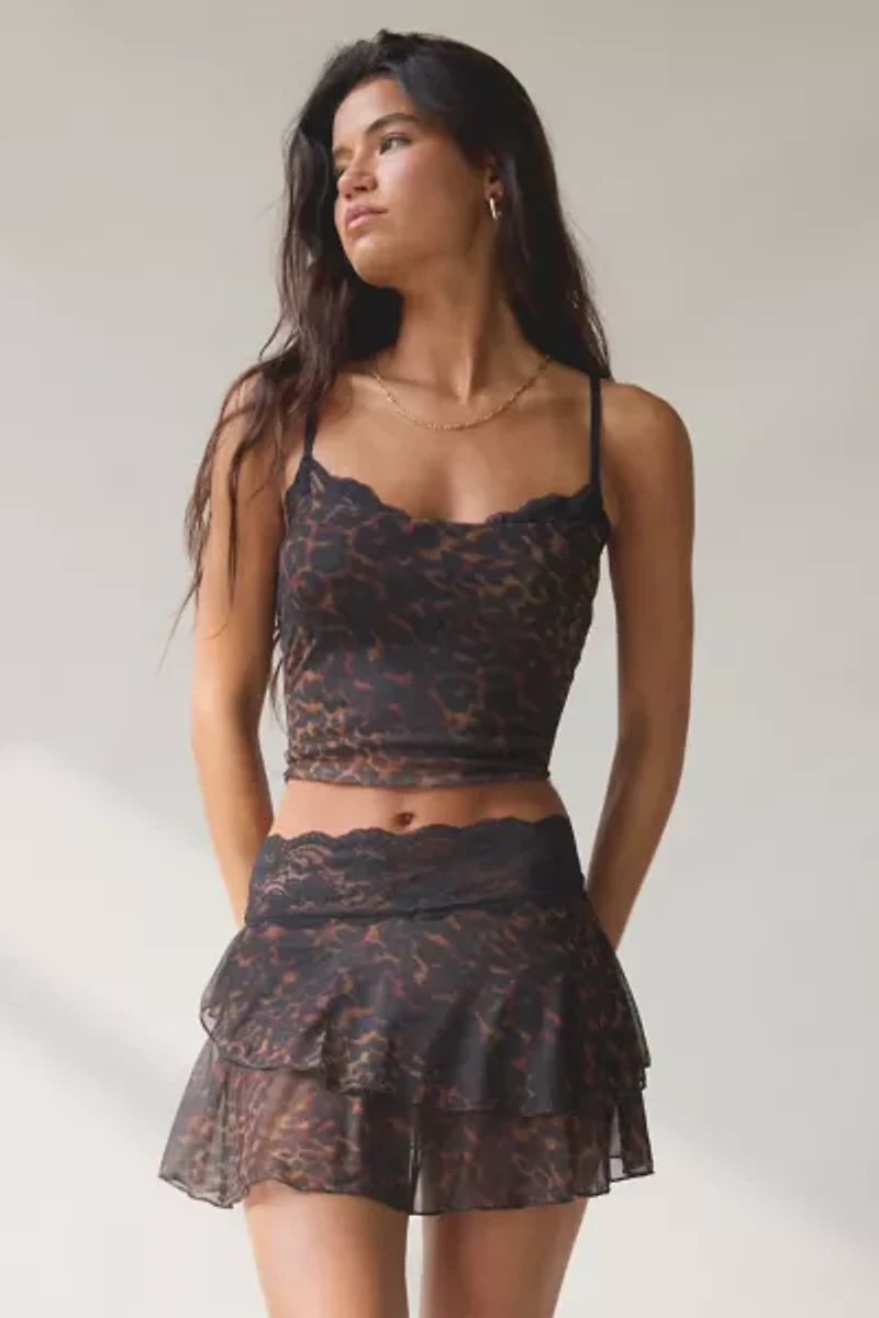 UO Ashley Lace Trim Mesh Micro Mini Skirt