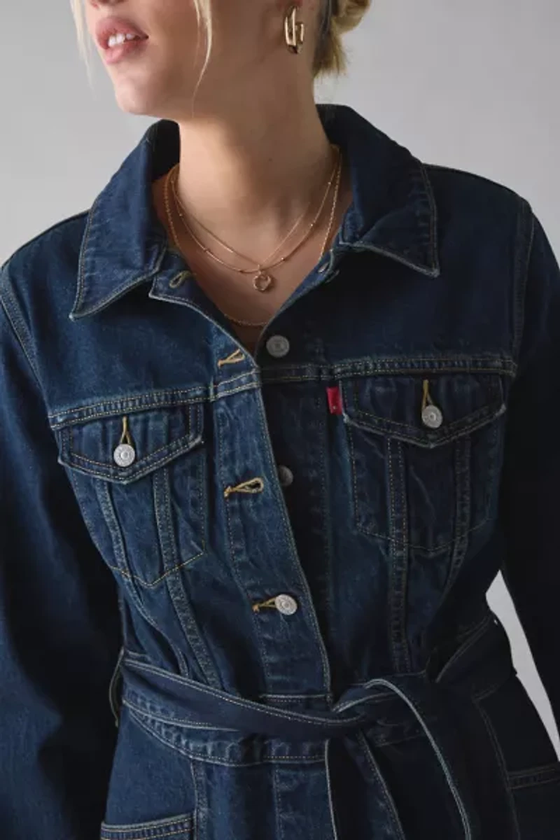 Levi’s® Mob Wife Faux Fur Trim Belted Long Denim Jacket