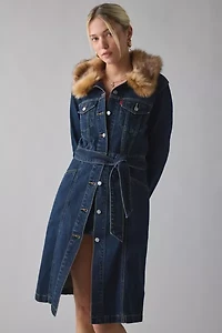 Levi’s® Mob Wife Faux Fur Trim Belted Long Denim Jacket