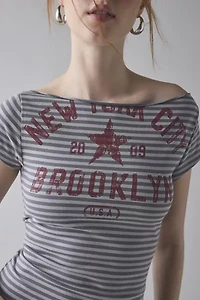 Y2K Graphic Off-The-Shoulder Slim Tee