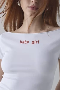 Y2K Graphic Off-The-Shoulder Slim Tee