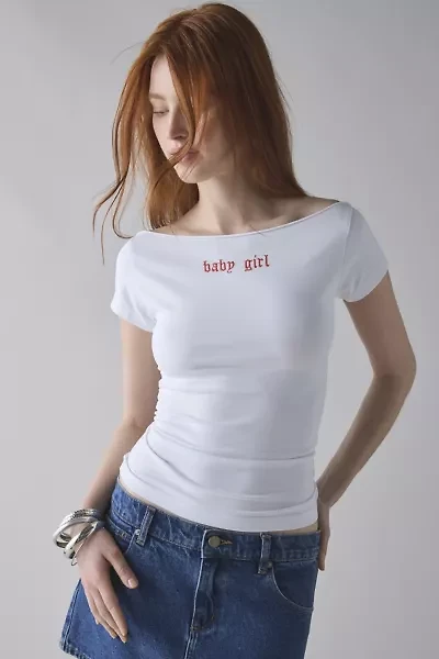 Y2K Graphic Off-The-Shoulder Slim Tee