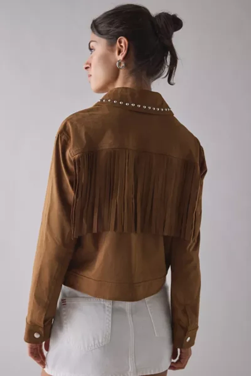 Glamorous Freya Studded Faux Suede Fringe Jacket