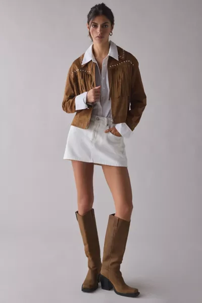 Glamorous Freya Studded Faux Suede Fringe Jacket