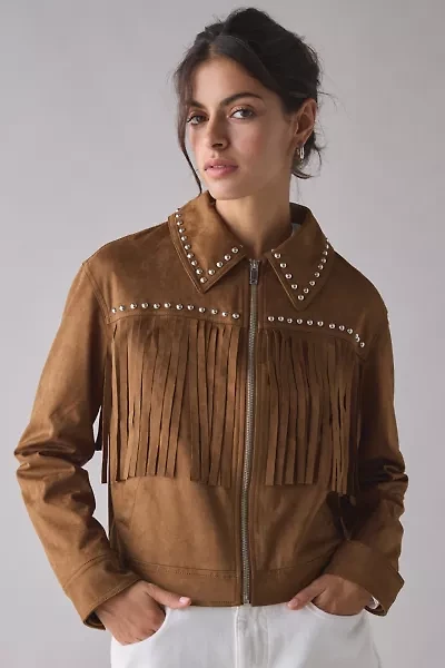 Glamorous Freya Studded Faux Suede Fringe Jacket