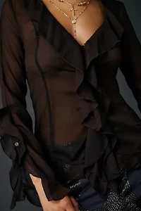 Glamorous Sheer Ruffle Long Sleeve Blouse