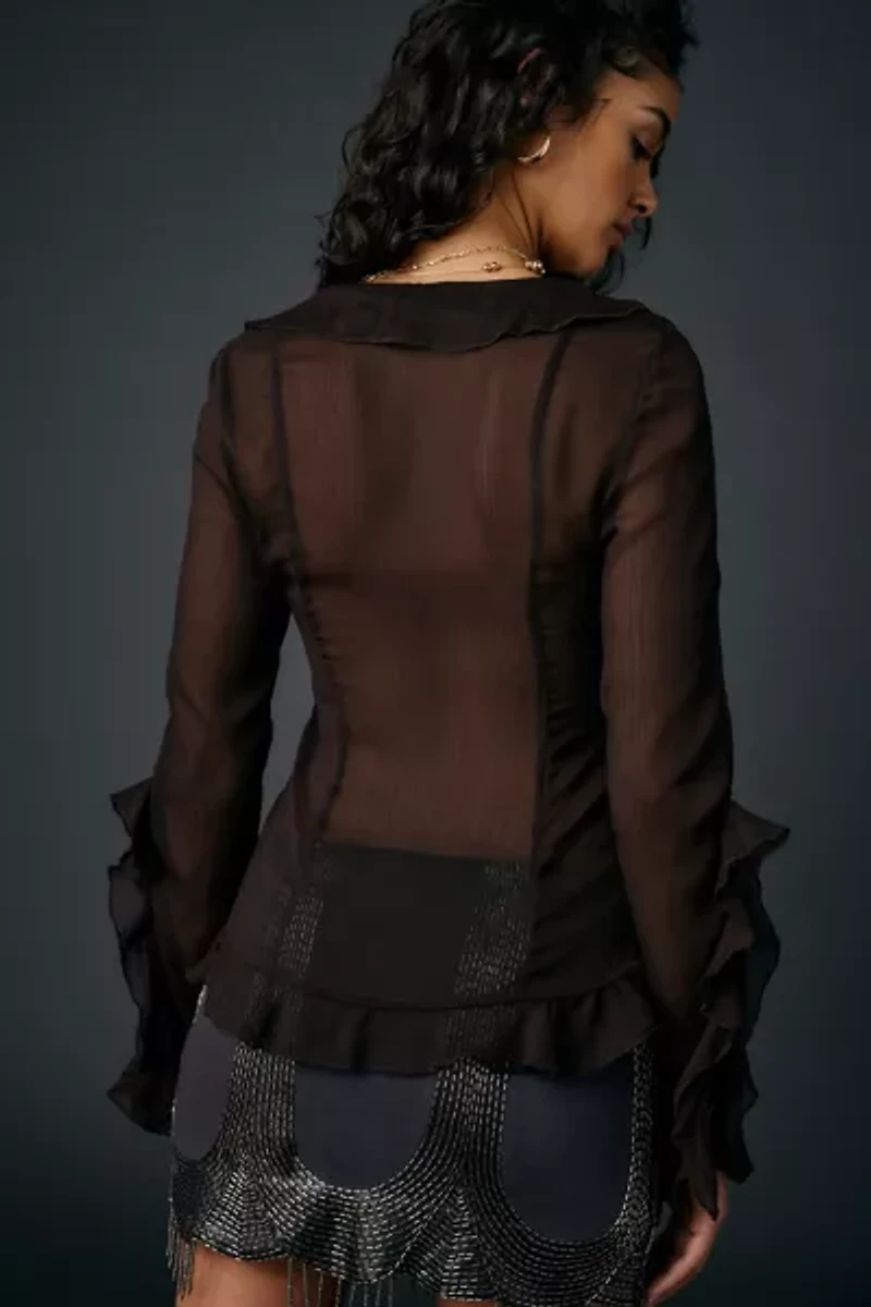 Glamorous Sheer Ruffle Long Sleeve Blouse
