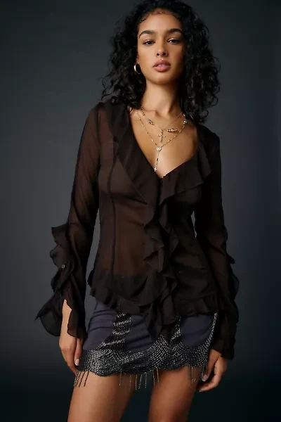 Glamorous Sheer Ruffle Long Sleeve Blouse