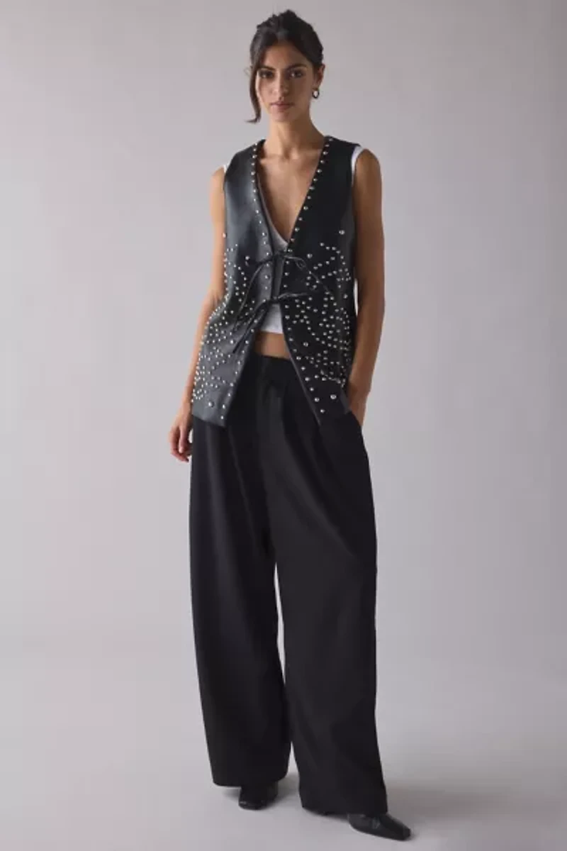 Glamorous Steffie Studded Tie-Front Faux Leather Vest