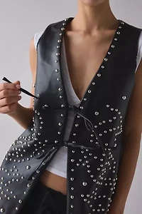 Glamorous Steffie Studded Tie-Front Faux Leather Vest