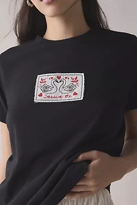 Treasure Me Swan Embroidered Applique Graphic Slim Tee