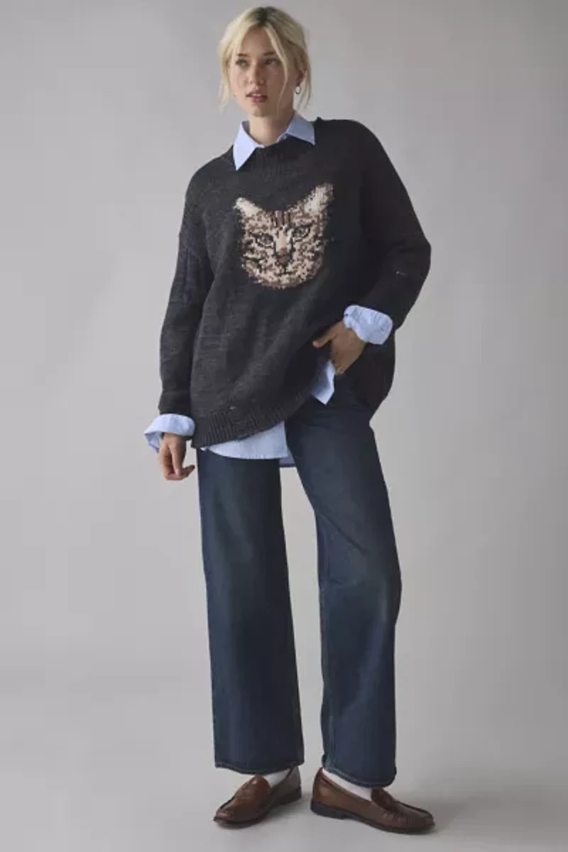 BDG Kurt Cat Graphic Distressed Sweater