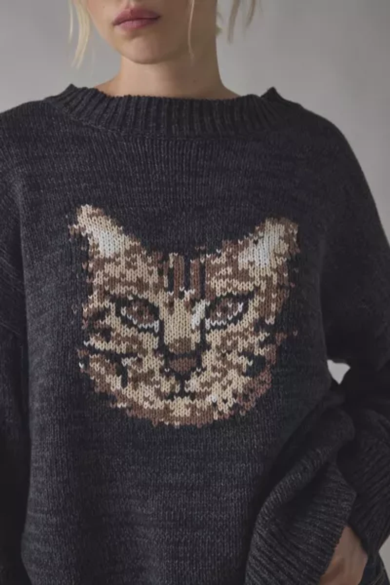 BDG Kurt Cat Graphic Distressed Sweater