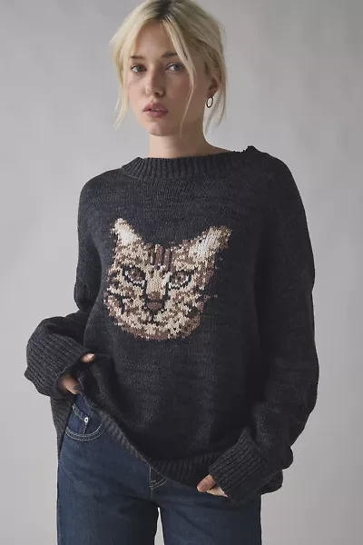 BDG Kurt Cat Graphic Distressed Sweater
