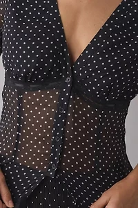 UO Mitchelle Semi-Sheer Polka Dot Chiffon Puff Sleeve Blouse