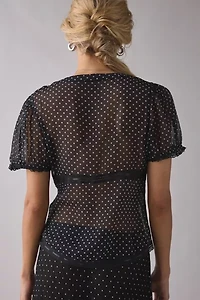 UO Mitchelle Semi-Sheer Polka Dot Chiffon Puff Sleeve Blouse