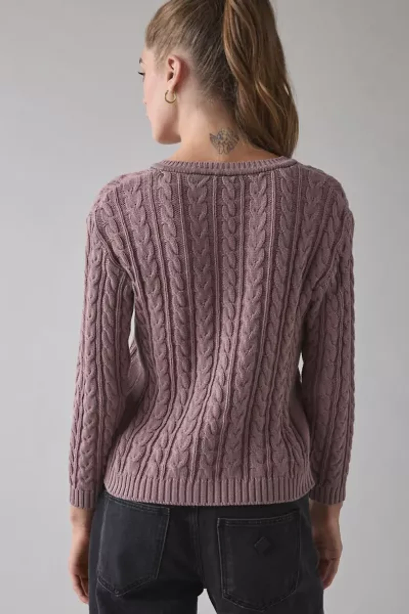Vintage By UO Bleached Cable Knit V-Neck Sweater
